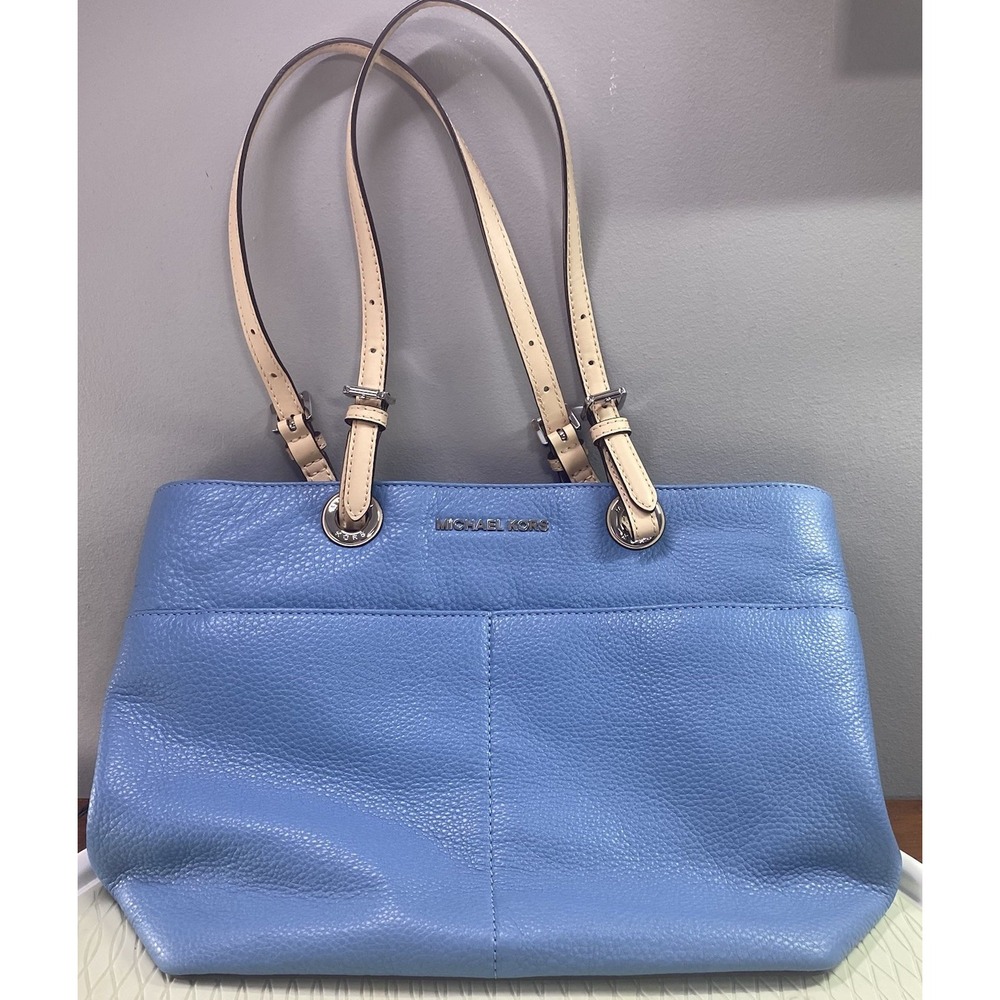 Michael Kors MK Designer Light Blue Leather Tote Hand Bag Purse  Great Condition